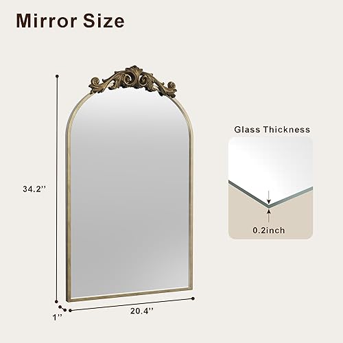 Miniatura 2 de Espejo de bronce antiguo, espejo de baño vintage dorado, espejo de tocador arqueado para montar en la pared o inclinarse, 20 x 34 pulgadas