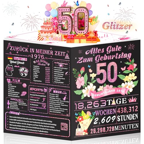 OLOSONG Geburtstagskarte 50 | 3D Pop Up Karte Geschenke Zum 50 Geburtstag für Frau Back in 1976 Lustige Deko 50. Geburtstag Für Mama Mutter Ehefrau Freunde Schwester und Sie Mit Umschlag