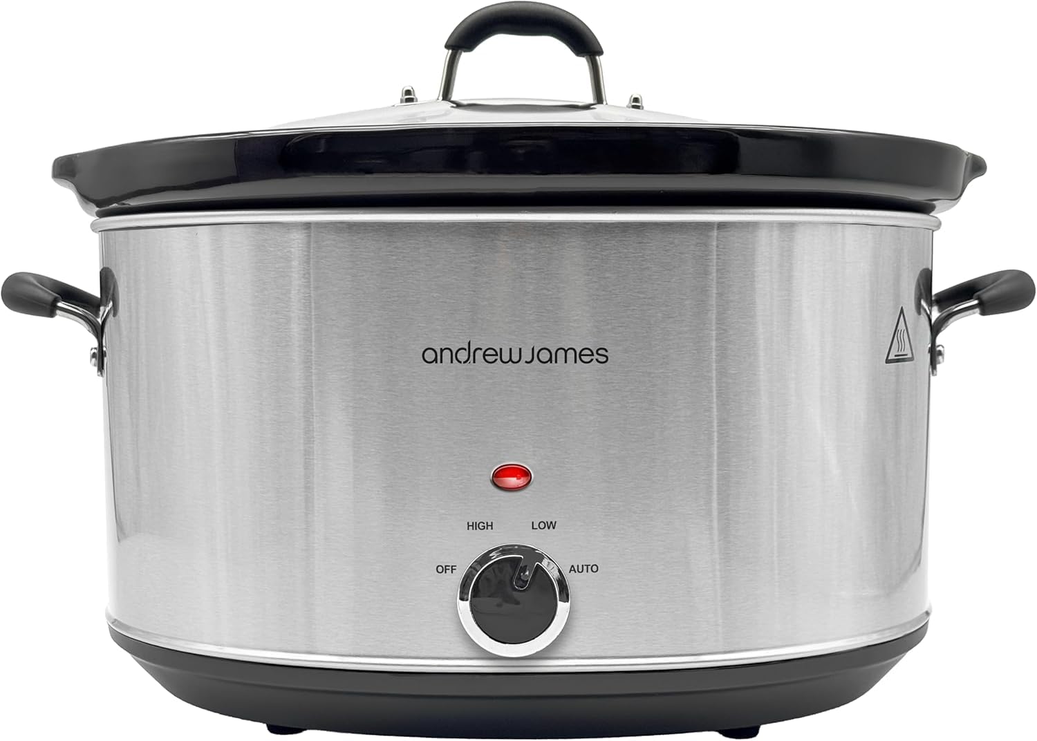Andrew James 8L Slow Cooker - Roast-to-Rest – Extra Large Family Slow Cooker with Ceramic Pot, Easy-Clean Design, 3 Heat Settings & Glass Lid – Ideal for Roasts, Soups & Party Meals S/Steel