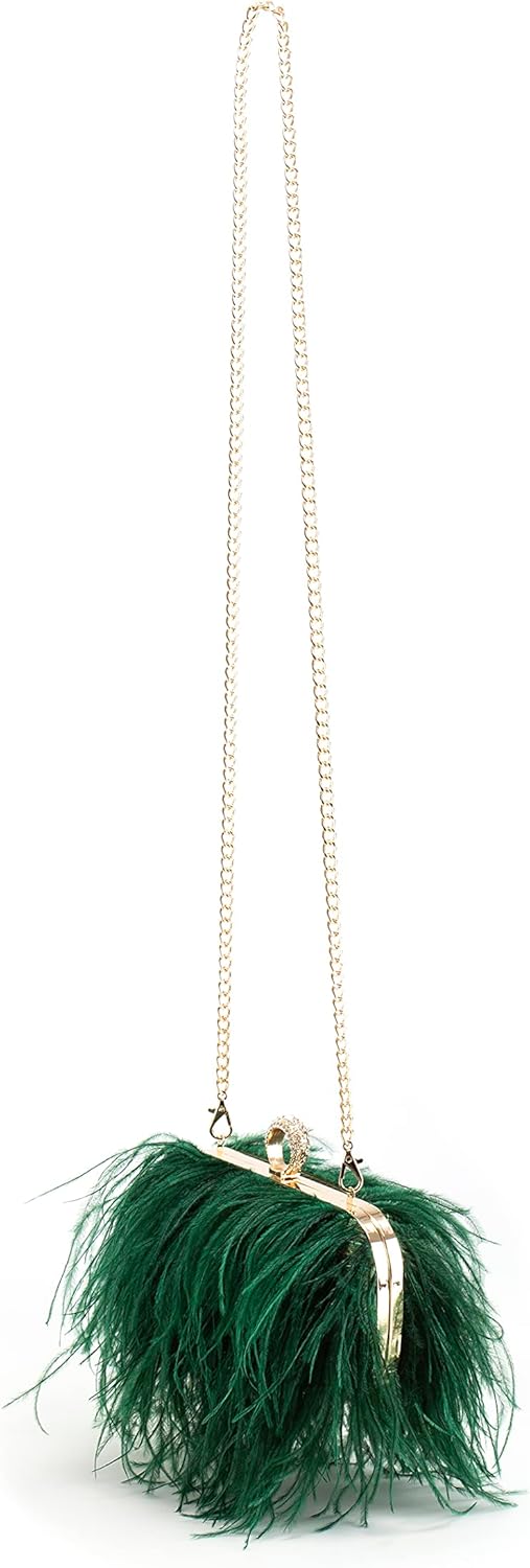 Women Real Natural Ostrich Feather Evening Bags Purses Clutch Vintage Banquet Handbag