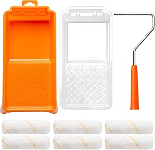 9 Pcs 4 Inch Small Paint Roller Kit with Microfiber Paint Roller Covers, Paint Tray with Liner, Mini Paint Roller for Painting Wall, Door, Cabinet