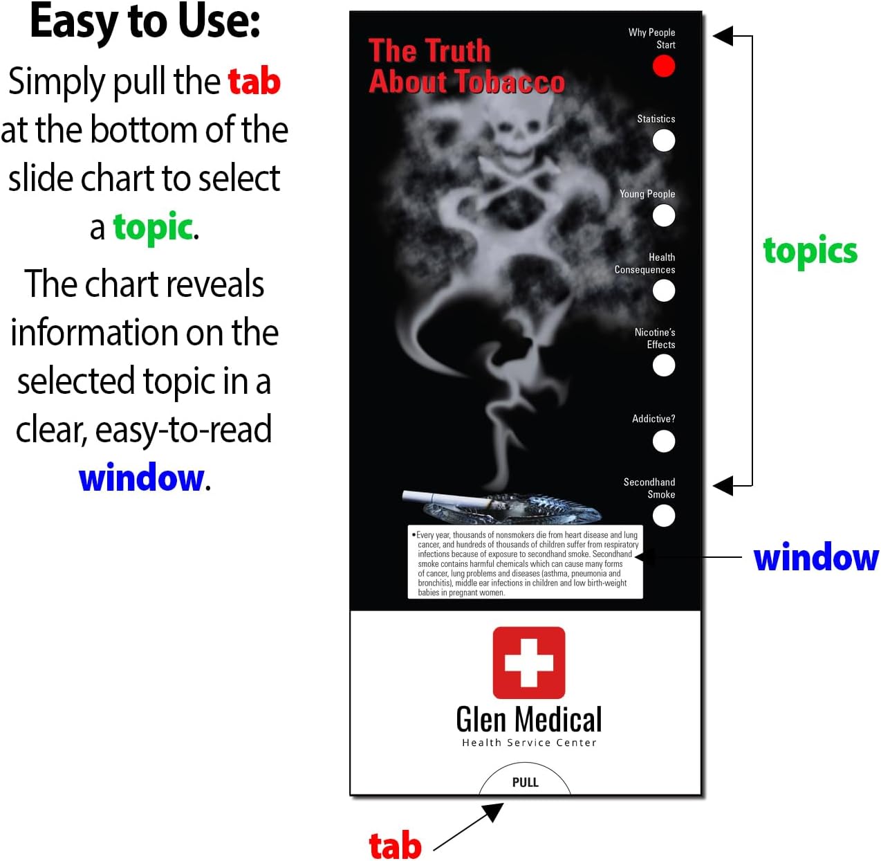ZOCO – The Truth About Tobacco Slide Charts – Pack of 250 – Custom Logo & Text – Tobacco Risks, Nicotine Addiction & Quit Smoking Handouts for Clinics, Hospitals & Pharmacies – 3.75" x 8.5"