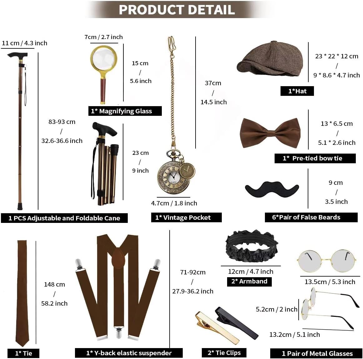 1920s Mens Costume Roaring 20s Costumes Accessories Set 1920s Vest Suspenders Hat Pocket Watch Tie - Image 3