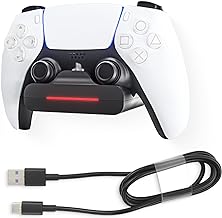 2-in-1 PS5 Controller Wall Mount Charger Dock,Charging Station Holder fits for Midnight Black PS5 Wireless Controller with LED Indicators Fast Charging Speed Cable,Space Saving Playstation 5 Charger