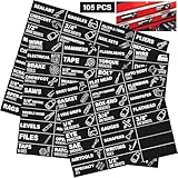 105 PCS Magnetic Toolbox Labels, Tool Chest Organizer with 4 Blank Label, Strong Magnet with Icons for Toolboxes Organization, Fits All Brands of Steel Tool Box Drawers 3' x 1'