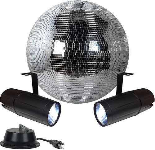 Kit completo de bola de espejo de discoteca de 12 pulgadas con 2 puntos LED y motor, iluminación profesional Adkins
