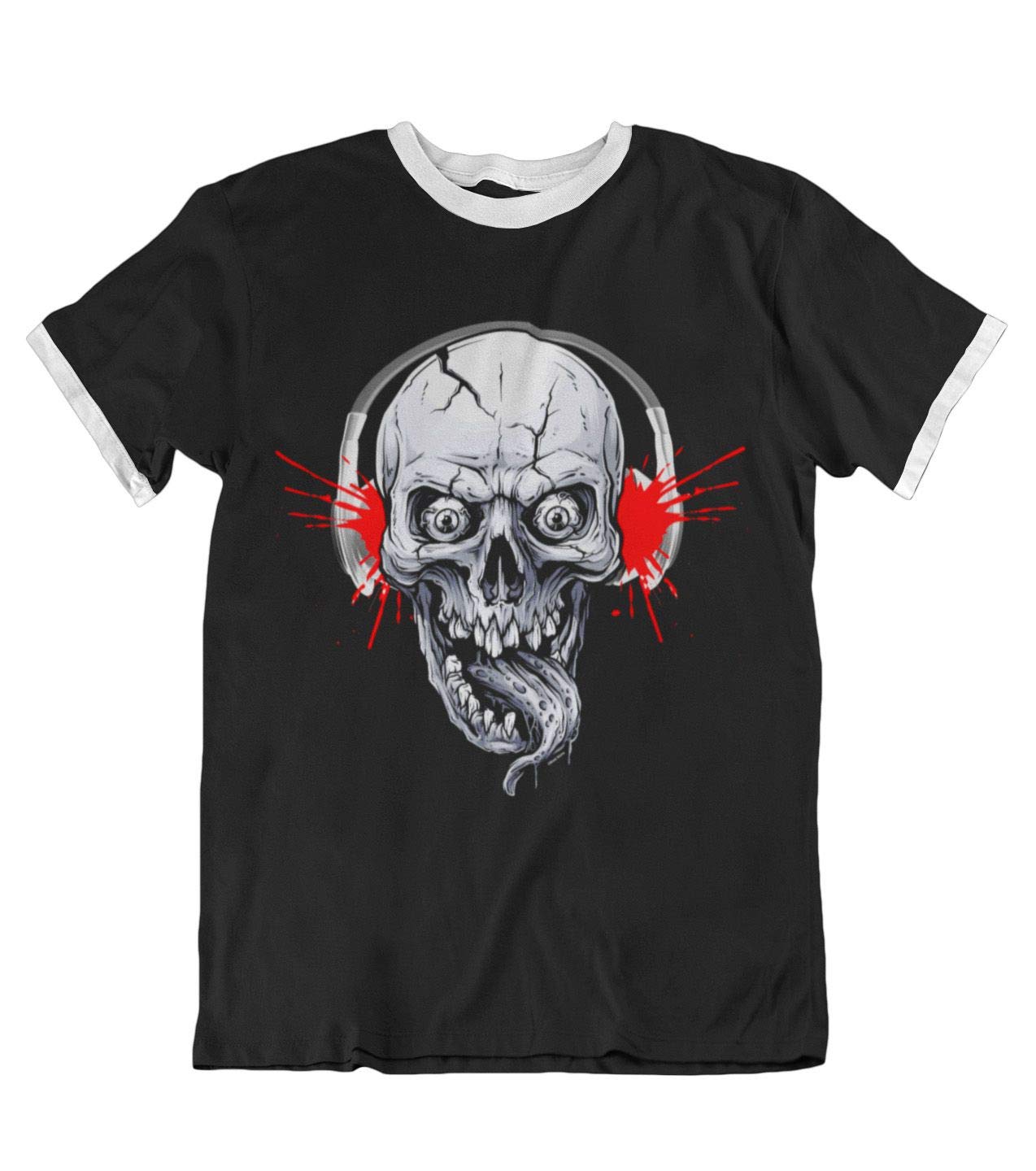Skull Headphones Festival, Mens Gig Skeleton Retro Rock DJ Gift Music T-Shirt