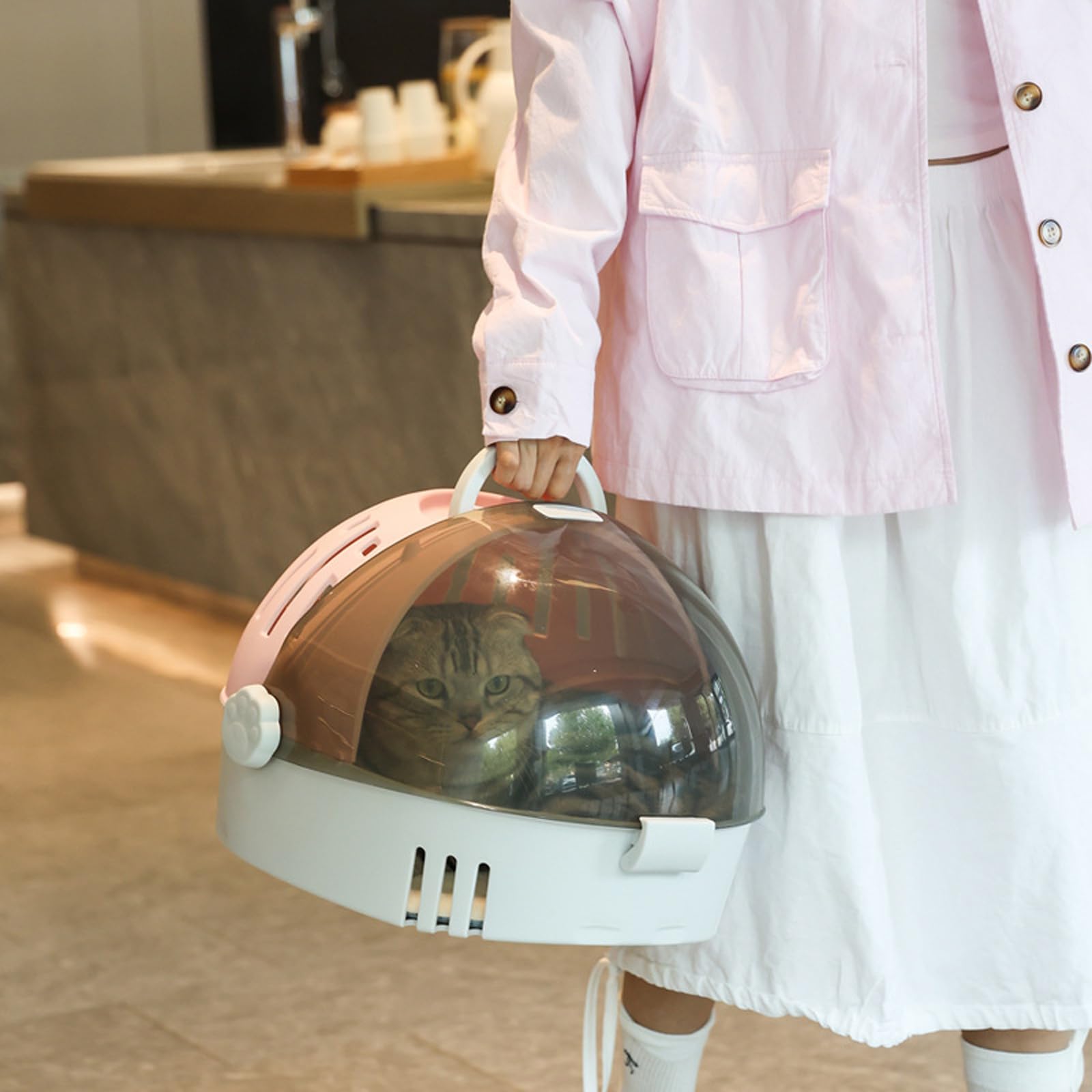 Zaino porta gatti trasparente con finestra panoramica maniglie ergonomiche per tutto l'anno confortevole