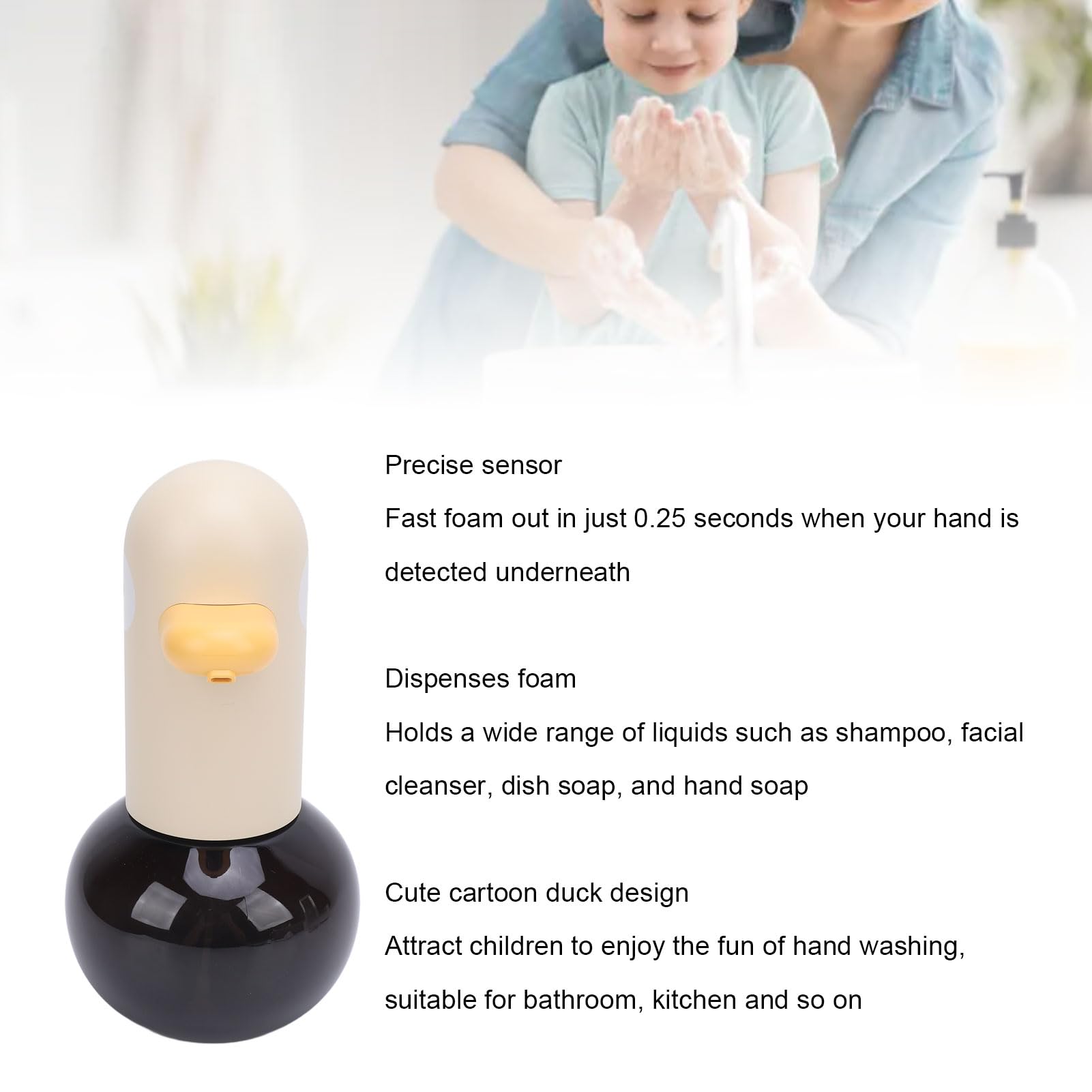 Sxhlseller Dispenser di Sapone con Anatra Simpatico Cartone Animato |Erogatore Automatico di Schiuma Touchless Ricaricabile per Bagno (Stile 2)