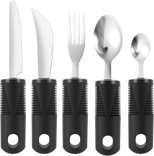 Juego de utensilios adaptativos, suministros especiales pesados, utensilios de Parkinson, agarre débil y ayudas para discapacitados y Parkinson,