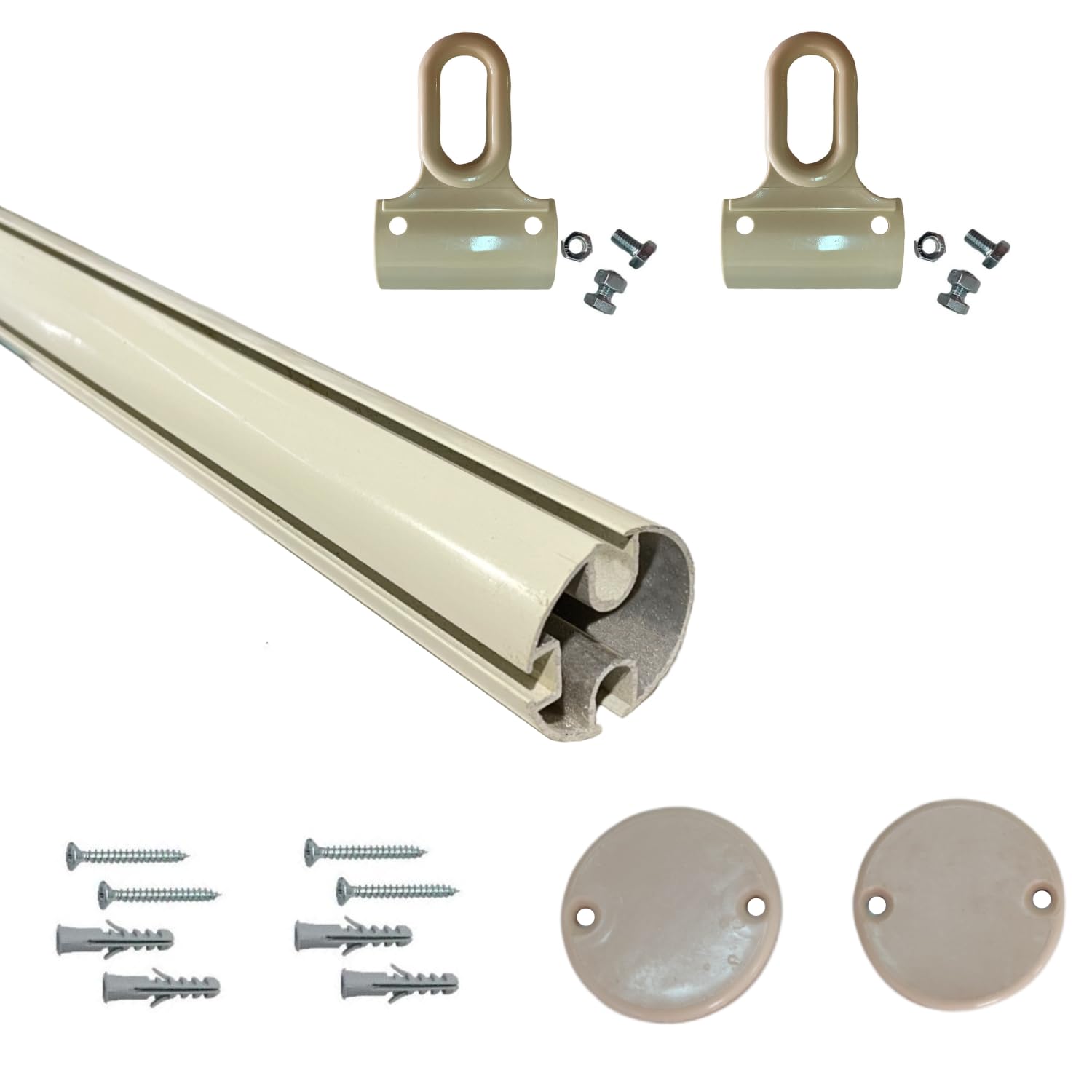TENDAGGIMANIA ® Kit Perfil Barra Aluminio para toldos de balcón - Barra Toldo Vertical de Jardín Completo con tornillos, tacos, tapones y ojales, Color: Marfil - Medidas: 400 cm