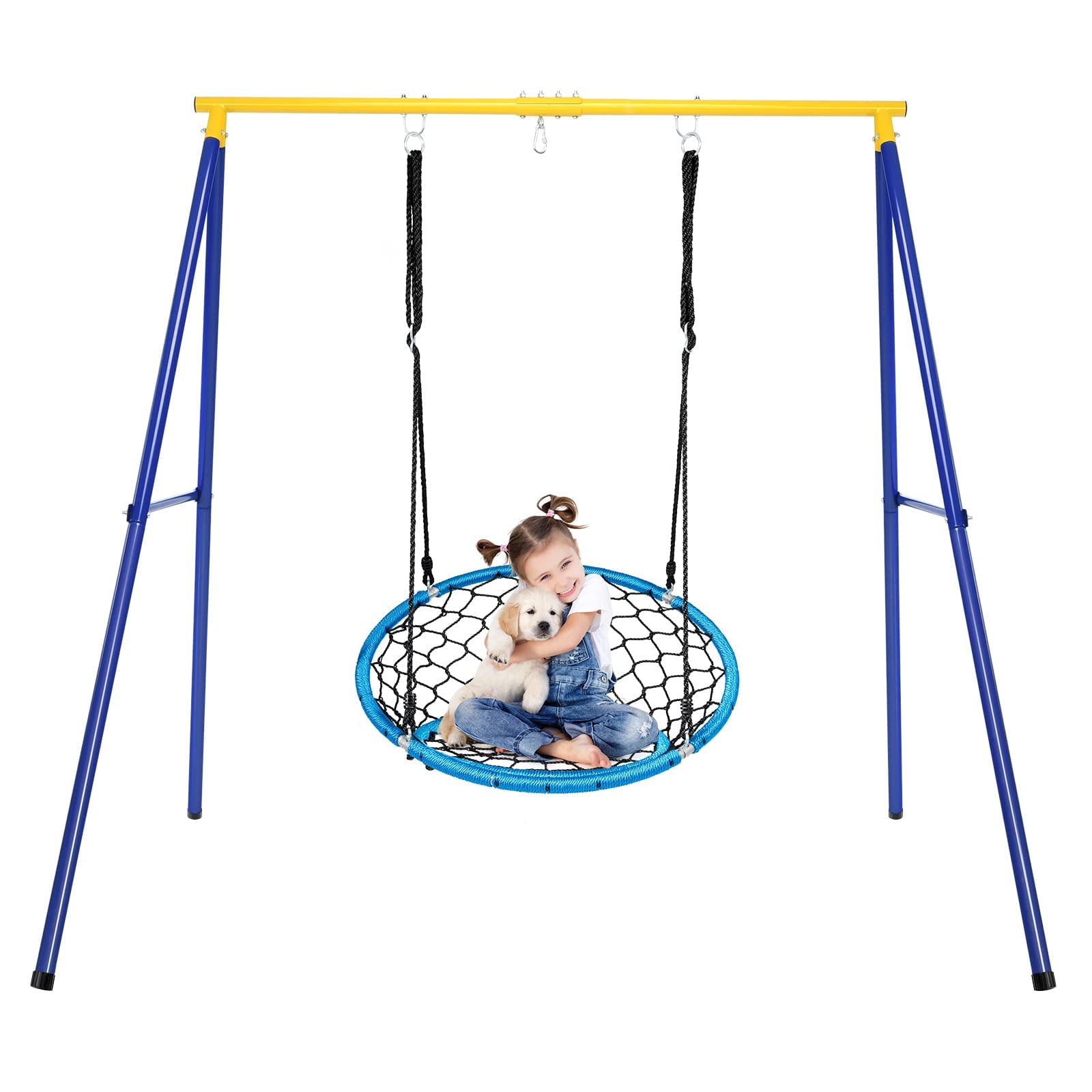 RELAX4LIFE Soporte para Columpio Individual de Hierro con Capacidad de Carga de 200 kg, Marco de Columpio con 3 Ganchos para Colgar, 195 x 181 x 184 cm (Marco-1-Amarillo)