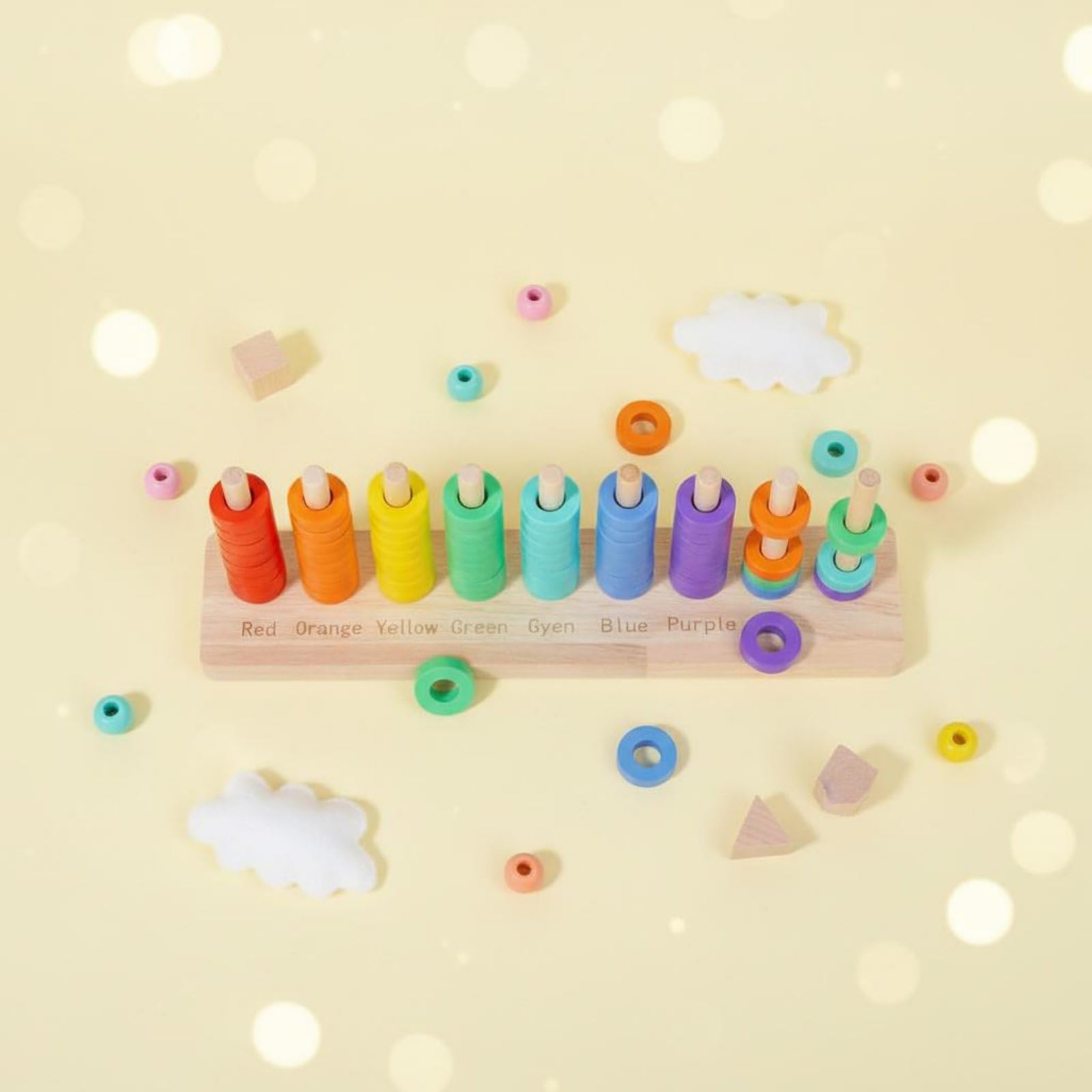Juego de para Niños Juguete Didáctico Apilador Clasificador Madera con Pintura Segura y Tacto Suave Favorece Coordinación Mano Ojo y Destreza Adecuado, Gran+Abalorios
