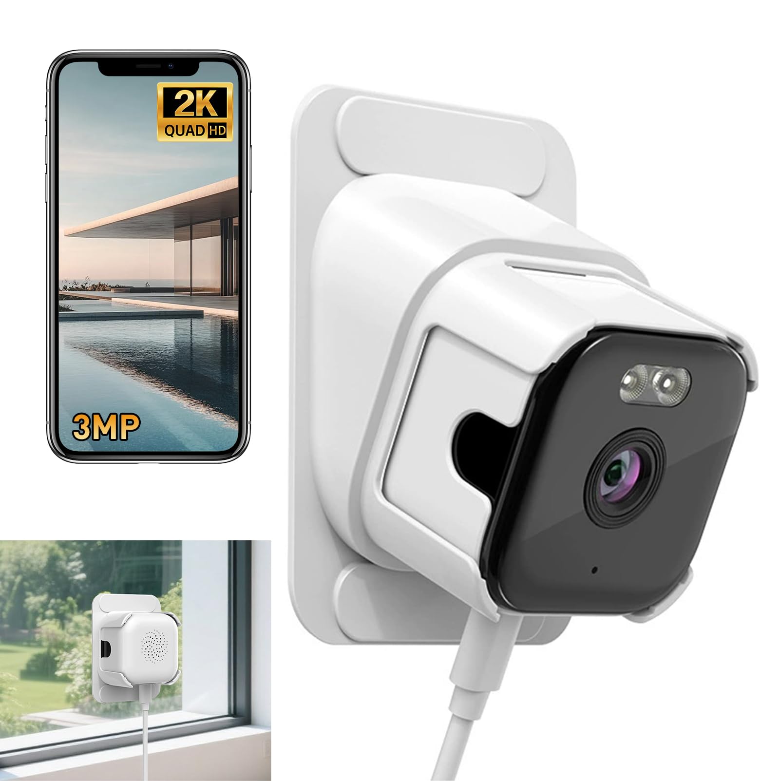 Kamera okienna 3 MP 2K dla bezpieczeństwa domowego, kamera wewnętrzna z pełnokolorowym noktowizorem i wykrywaniem osoby/pojazdu AI, dwupasmowe WiFi 2,4 GHz i 5 GHz, powiadomienia okienne w czasie