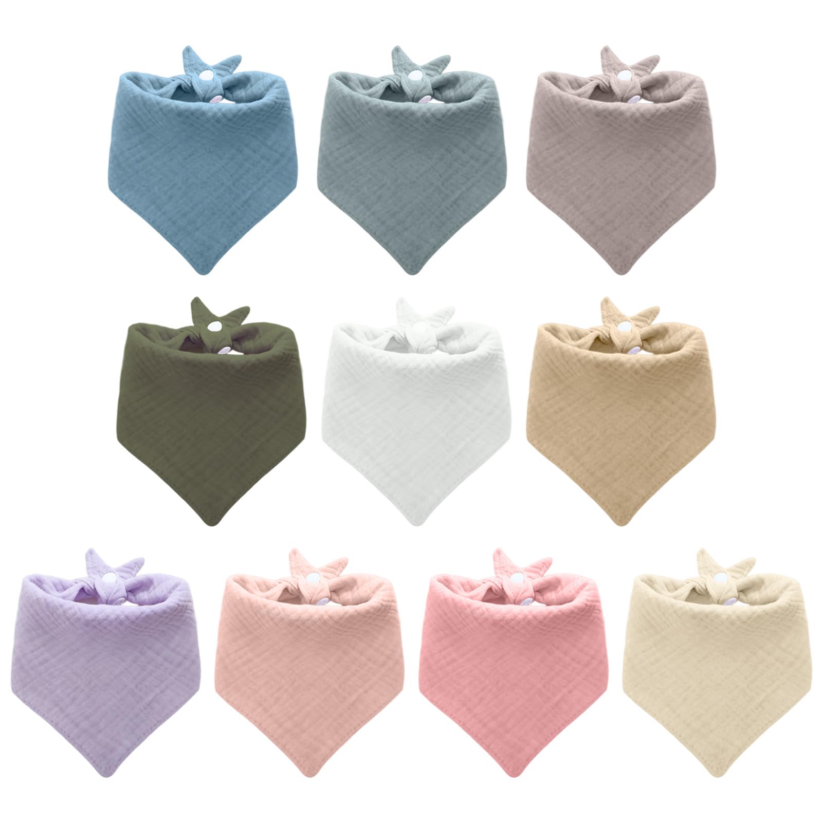 Nutfoam 10 Pack Baby Bibs, Soft Cotton Muslin Dribble Bibs with Adjustable Snaps, Absorbent Bandana Bibs for Feeding, Teething and Everyday Baby Use