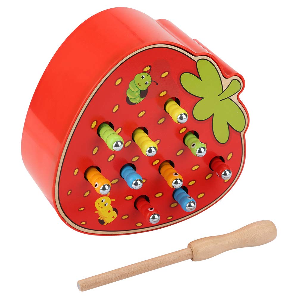 Baby Fang Spiele, Magnetische Desktop Obst Form Würmer Falle Spiel Intellektuelles Lernen Spielset Interaktives Brettspiel Spielzeug für Kleinkinder Kinder Geburtstag (Erdbeere)