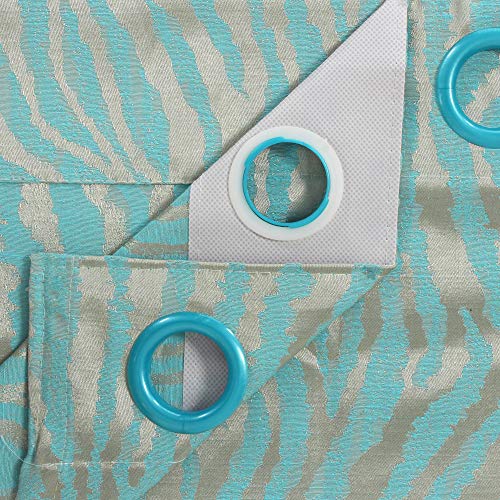 Image of Story@Home Bloom Collection Polyester Jacquard Lavish and Modern Rich Animal Print 2 Piece Eyelet Ring top Door Curtain for Bedroom and Hall - 7 Feet, Turquoise