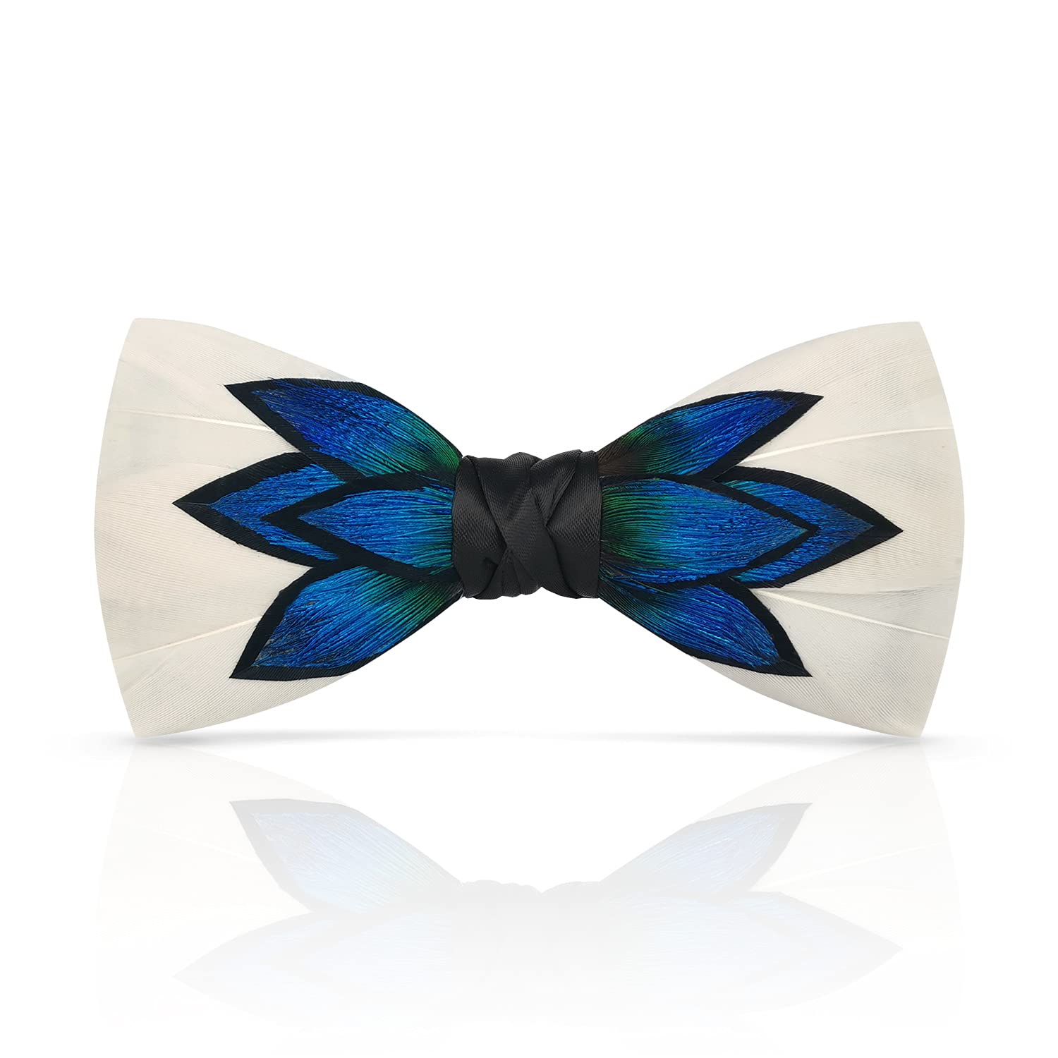 Lanzonia Feather Bow Ties for Men Handmade Peacock Bowtie for Wedding Dating