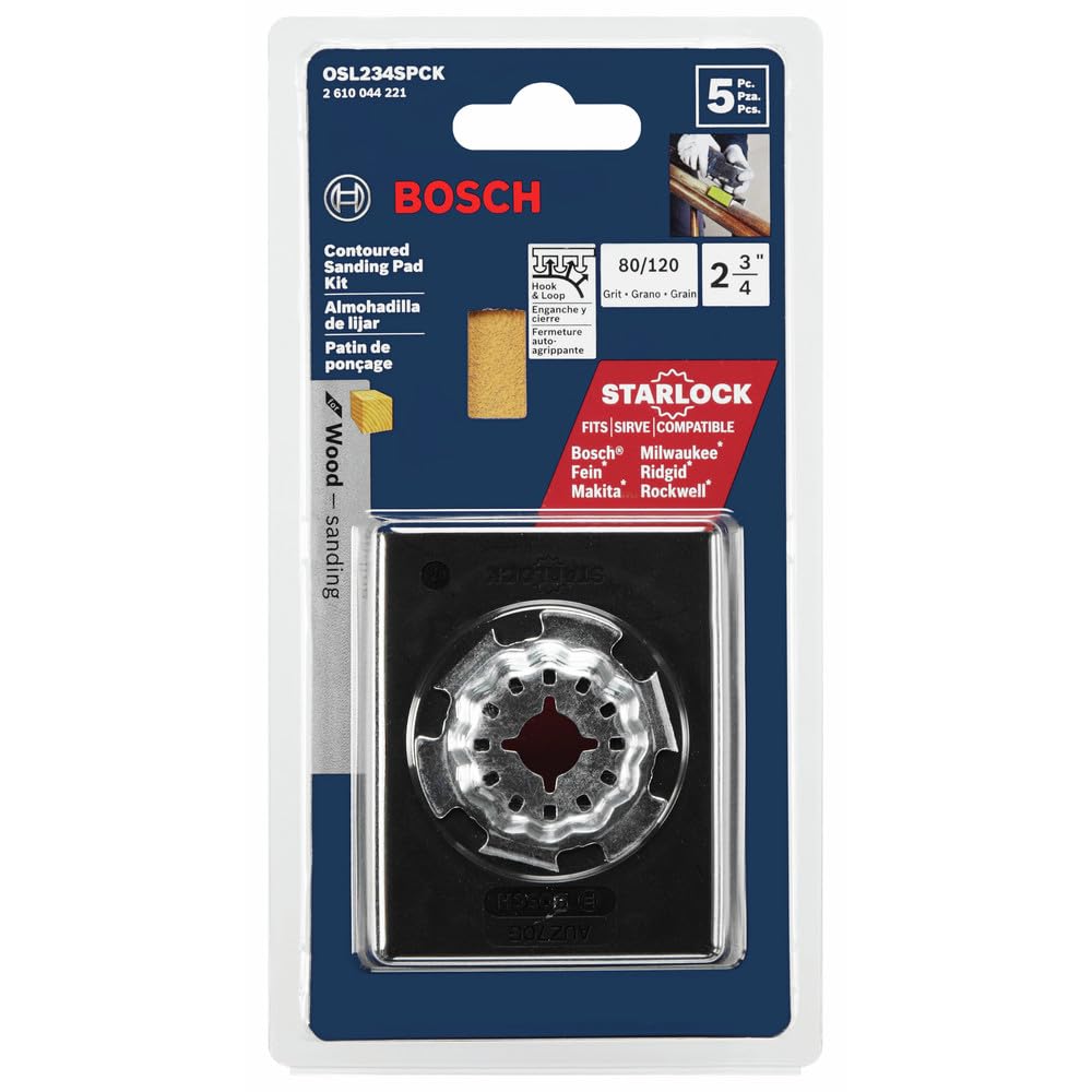 BOSCH Starlock OSL234SPCK Lot de 5 patins de ponçage profilés auto-agrippants pour bois oscillant grain 80 et 120 pour applications de ponçage polyvalentes dans le contreplaqué, les bois durs 7,5 cm