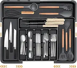 Hilika Organizador de Talheres, Porta Talheres Gaveta Resistente e Durável, Organizador de Talheres para Gaveta Prática e Conveniente, Separador de Talheres para Gaveta Economia de Espaço