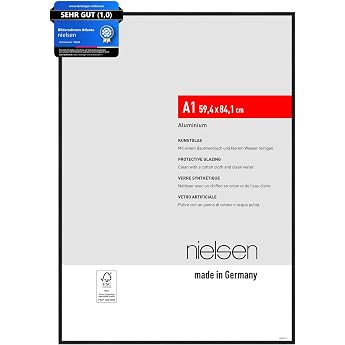 Nielsen Picture Frame 59.4 x 84.1 cm A1 Aluminium Matt Black Poster Frame for Hanging in Portrait & Landscape Shatterproof Artificial Glass Atlanta