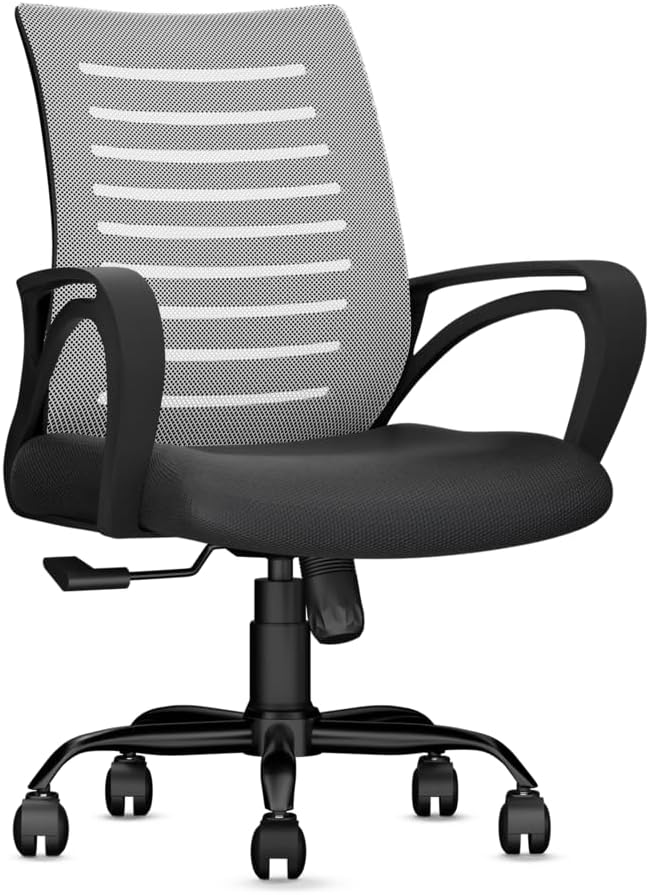 CELLBELL Desire C104 Mesh Mid Back Chair | Ergonomic Office, Study, Revolving, Computer Chair for Work from Home Heavy Duty Metal Base, Seat Height Adjustable (Grey)