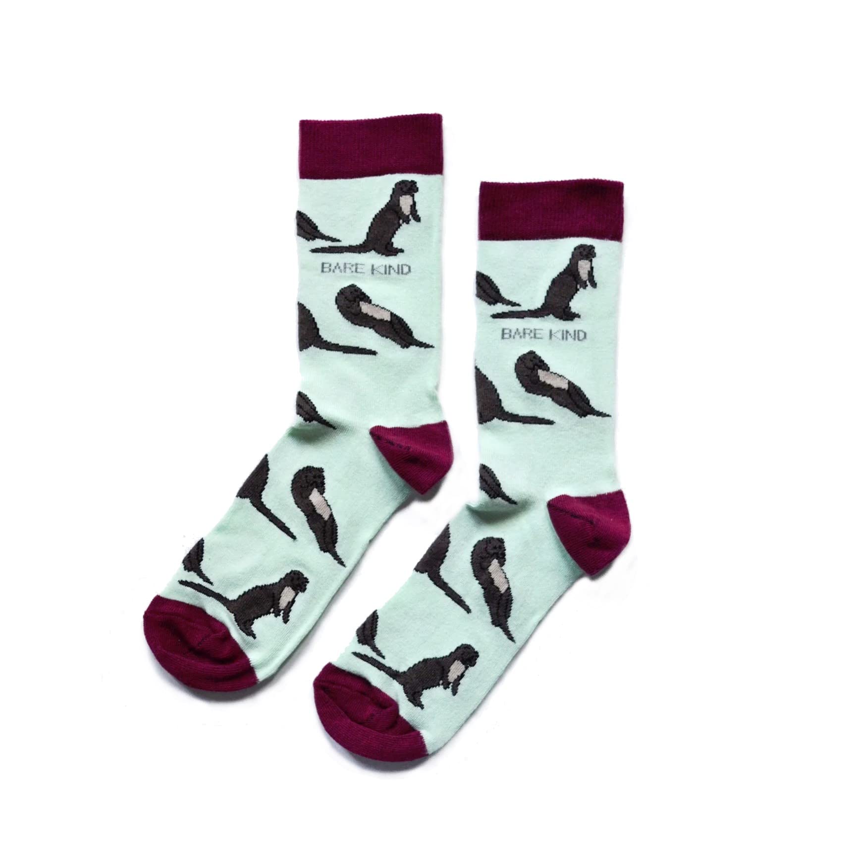 Bare Kind Women's Multicolour Save The Otters Pale Blue & Maroon Soft Bamboo Socks Uk Size 4-7