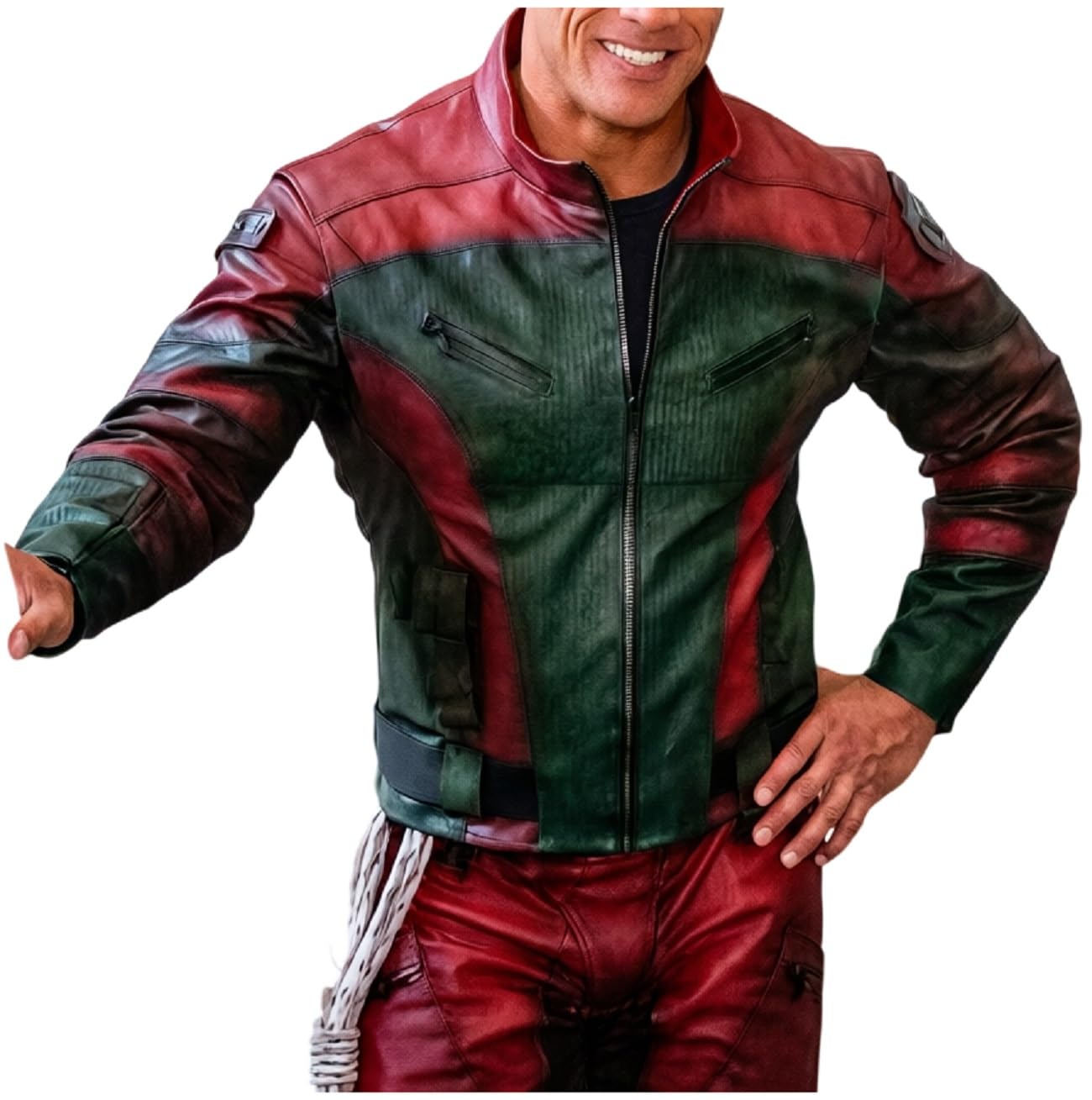Chaqueta de cuero para hombre, diseño navideño de superhéroes y verde oscuro, ropa de abrigo para cosplay