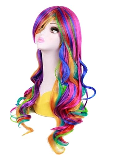 Miniatura 2 de Peluca de mujer de 2756 pulgadas de largo y gran arco iris ondulado para cosplay estilo Harajuku peluca de fibra sintética en espiral estilo Lolita