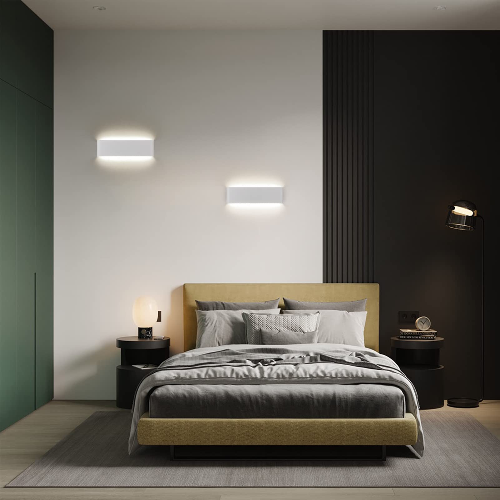 Klighten 2 Piezas Apliques Pared Interior 31cm 10W, Lamparas de Pared Aluminio Modernos, Luz Pared Para Salon Dormitorio Sala Pasillo Escalera, 910 LM, 4000K Blanco Natural, Blanco