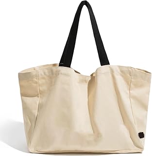 ELECDON Large Canvas Tote Bag with Zipper Pocket for Women