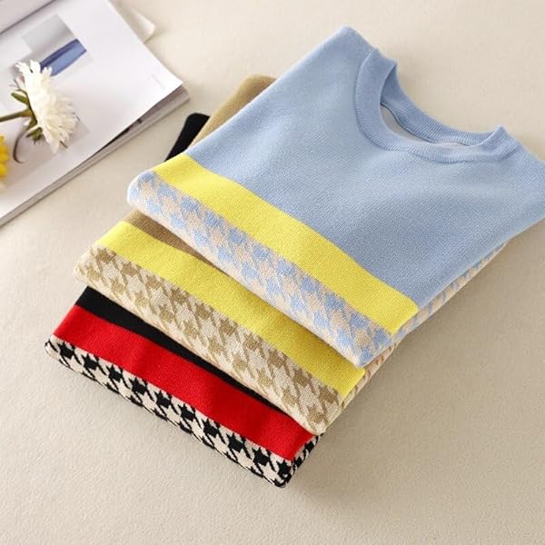 JYHBHMZG Elegante pied-de-poule losse trui vrouwen herfst winter Koreaanse kleur bijpassende jas O-hals gebreide ondertrui