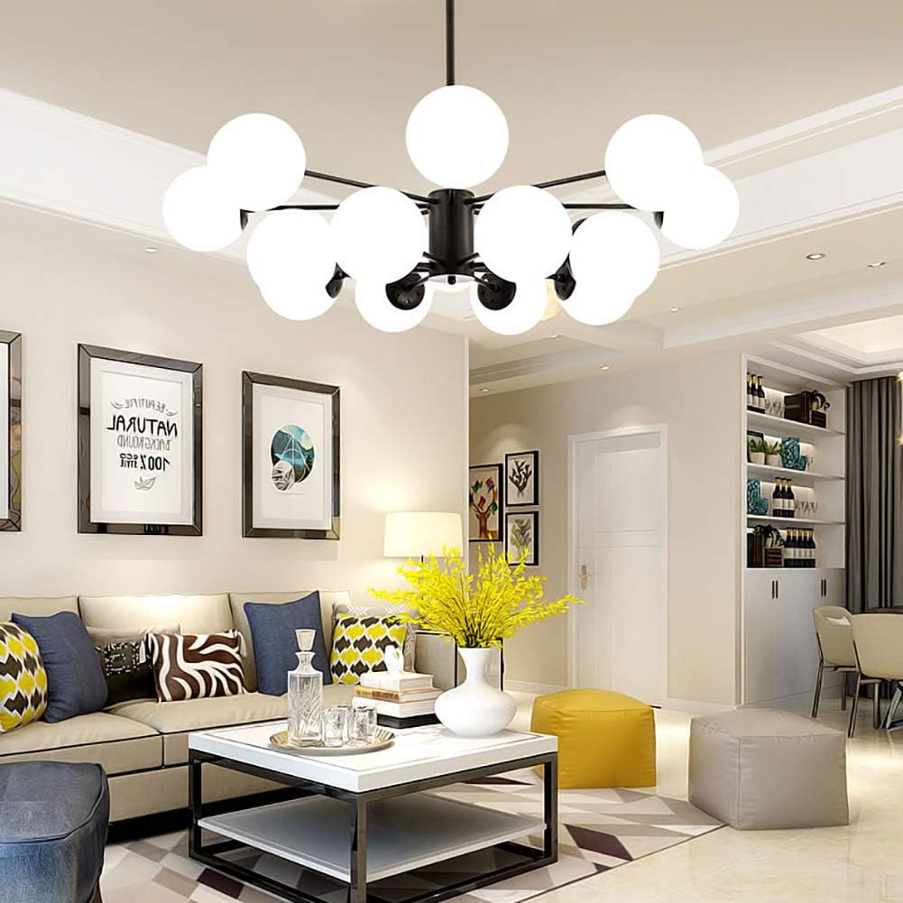 Vintage Black 16-Lights Modern Metal During Light Round Glass Shade Ceiling Light for Hallway Restaurant Warehouse Living Roomd-Black 8-Lights (Black 16lights)