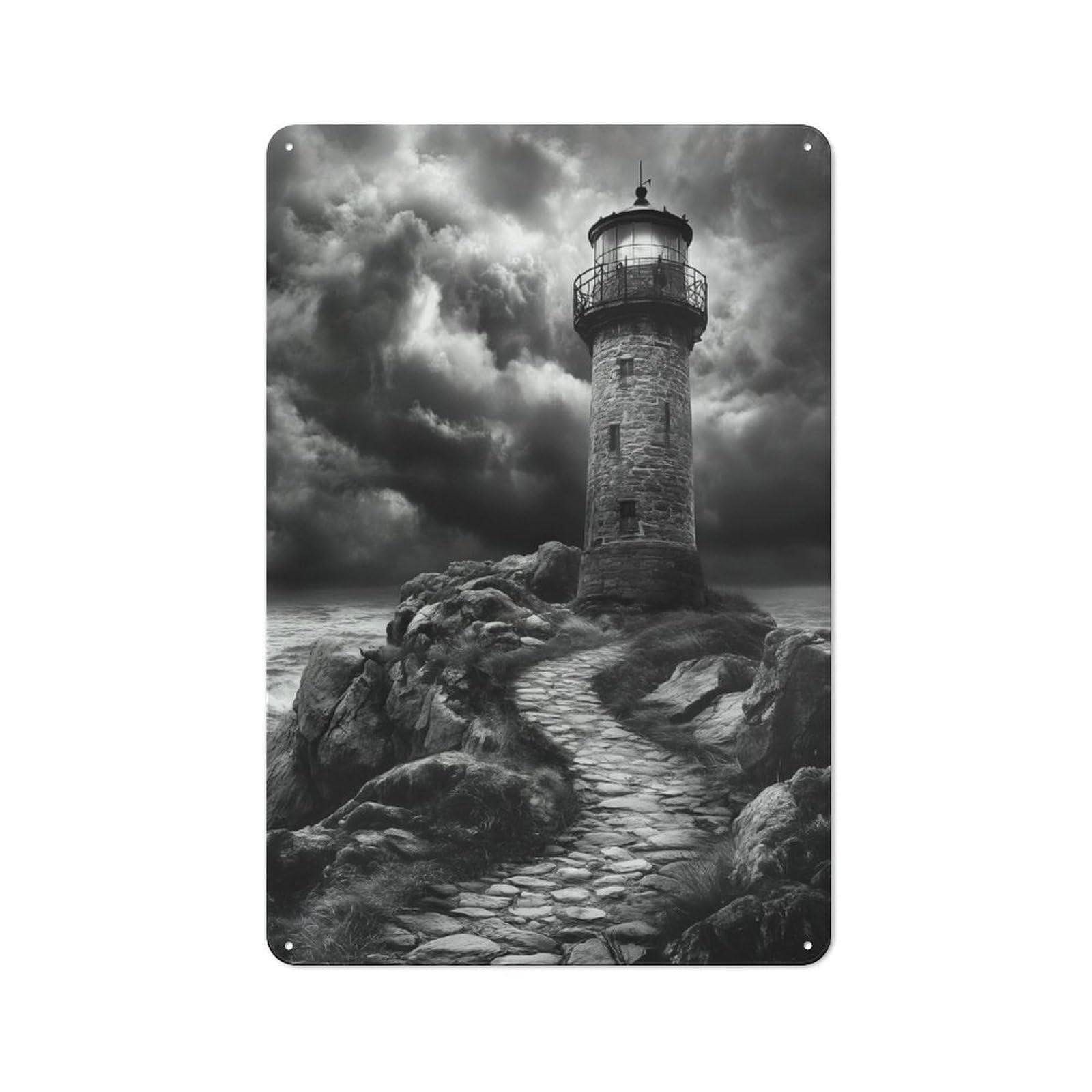 Junmoney Style-14 Tin Wall Plaque 30X20cm With Lighthouse On Rocky Coast For Man Cave Or Games Room, A Christmas Gift For Leisure-Room Decor Enthusiasts