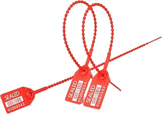 500 Red Plastic Barcode Seals, Numberd Plastic Tamper Seals Security Tags, Pull-Tite Safety Zip Ties, Tamper Proof Tags Plasic Locks for Fire Extinguishers