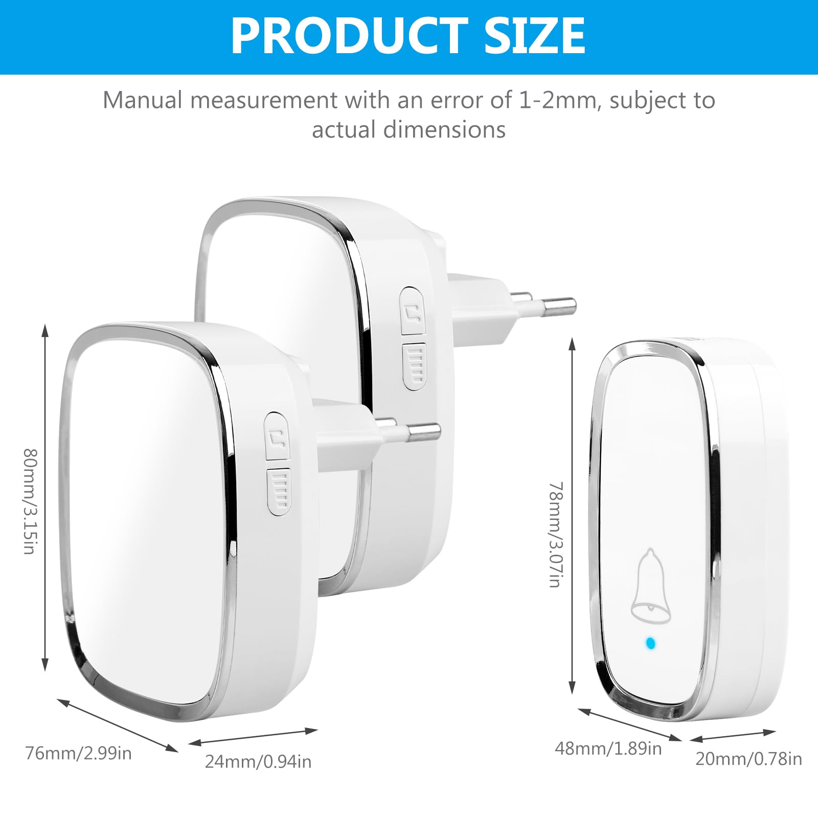 Timbre Inalámbrico Exterior Impermeable Casa: Timbre Inalámbrico Interior, Timbre Puerta, 1 Transmisor y 2 Receptores, Doorbell con Indicador LED, 58 Melodías, 5 Volumen, Alcance a 300m, Blanco