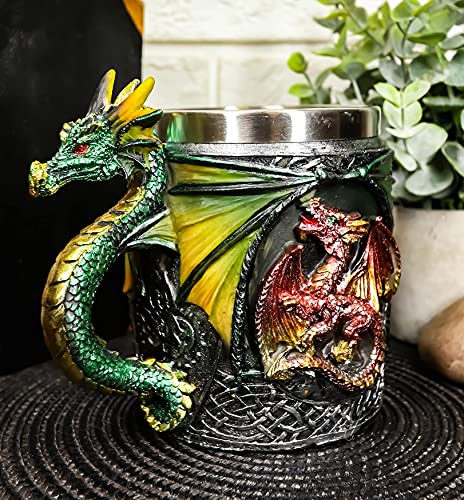 Ebros Myths And Legends The Conception Of Red Fire Oberon Dragon Beer Stein Tankard Coffee Cup Mug With Green Dragon Handle Great Gift For Dragon Lovers Party Hosting GOT Hobbit LOTR (Green Dragon)