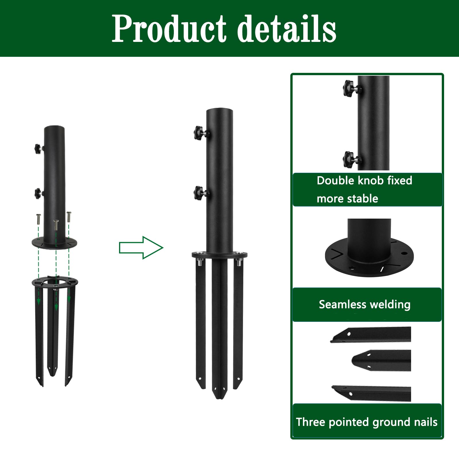 VANROUG Patio Umbrella Stand Base, In-Ground Umbrella Holder, Grass Umbrella Ground Stake - Image 2