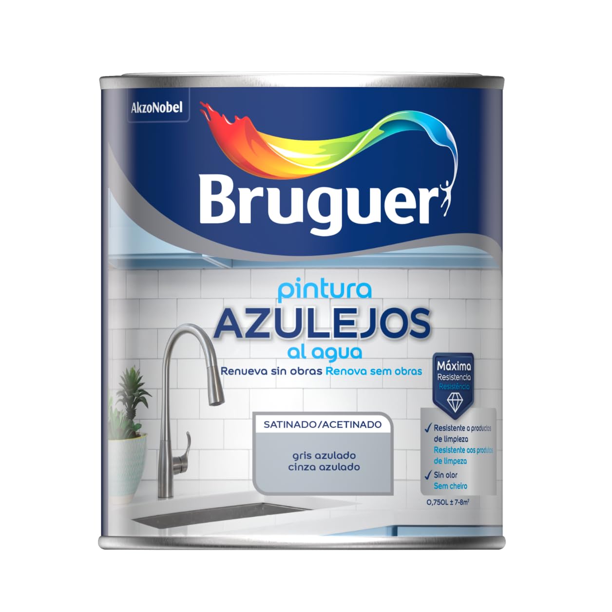 Pittura per piastrelle all'acqua blu-grigio satinato 750 ml
