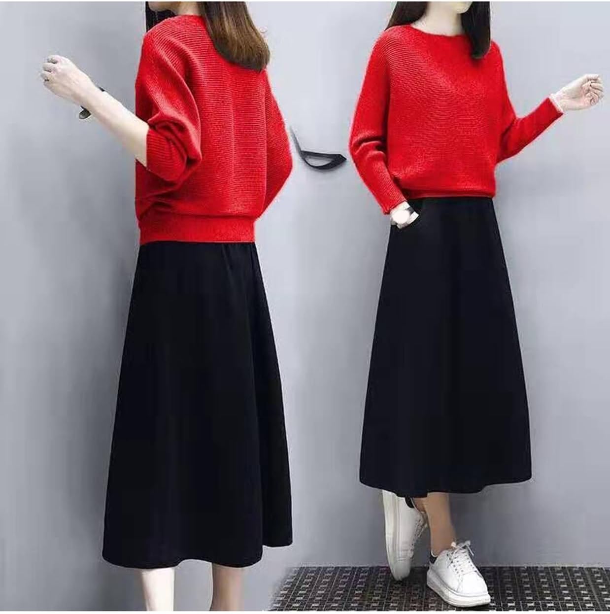レディース２点セッ ロングスカート ニットスカート ニットソー スカートスーツ 丸首 2点セット 切り替え セットアップ YJSO] セットアップ  レディース 2点セット ニットスカート 長袖セーター 丸首 無地 大人 カジュアル タイト ハイ [YJSO] フレアスカート セットアップ レディース 2点セット 20代 30代 40代 秋冬 ニット Aライン セーター 丸首