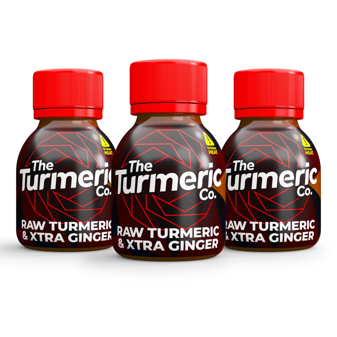 The Turmeric Co Raw Turmeric & Xtra Ginger Shot Box - 28x60ml Fresh Raw Pressed Ingredients, Extra Immune System Booster, Natural Energy Drink, No Added Sugars, Created by Premier League Footballer