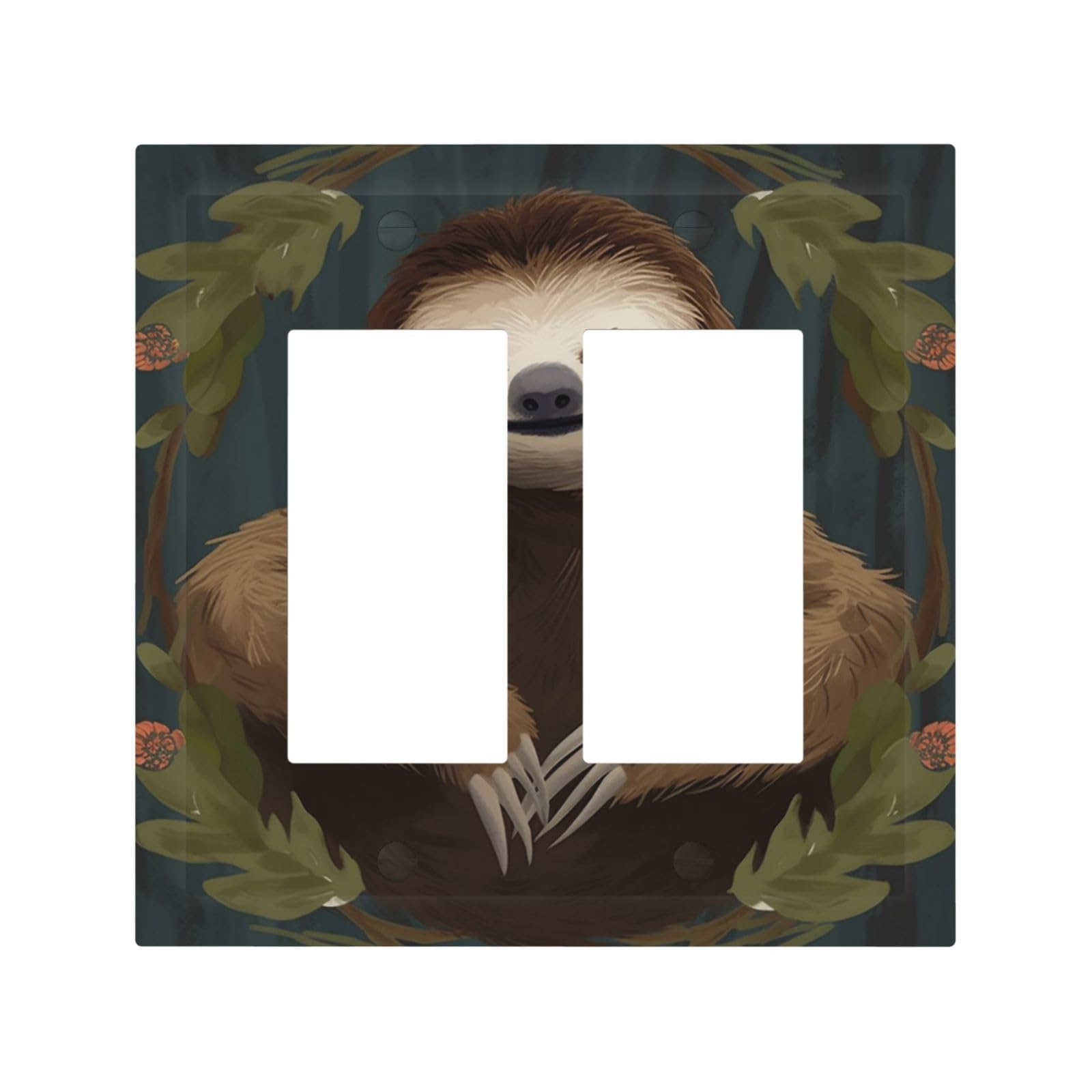 Decorator Double Toggle Light Switch Covers Sloth Wall Plate 2-Gang Mid Size 5" x 4.9" Double Toggle Switch Wallplate Decorative 2 Gang Wall Switch Plate Covers