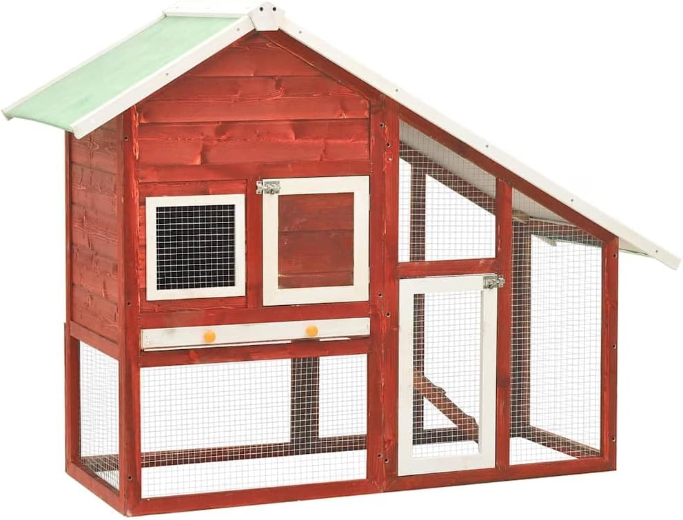 vidaXL Rabbit Hutch Red and White 55.1"x24.8"x47.2" Solid Firwood