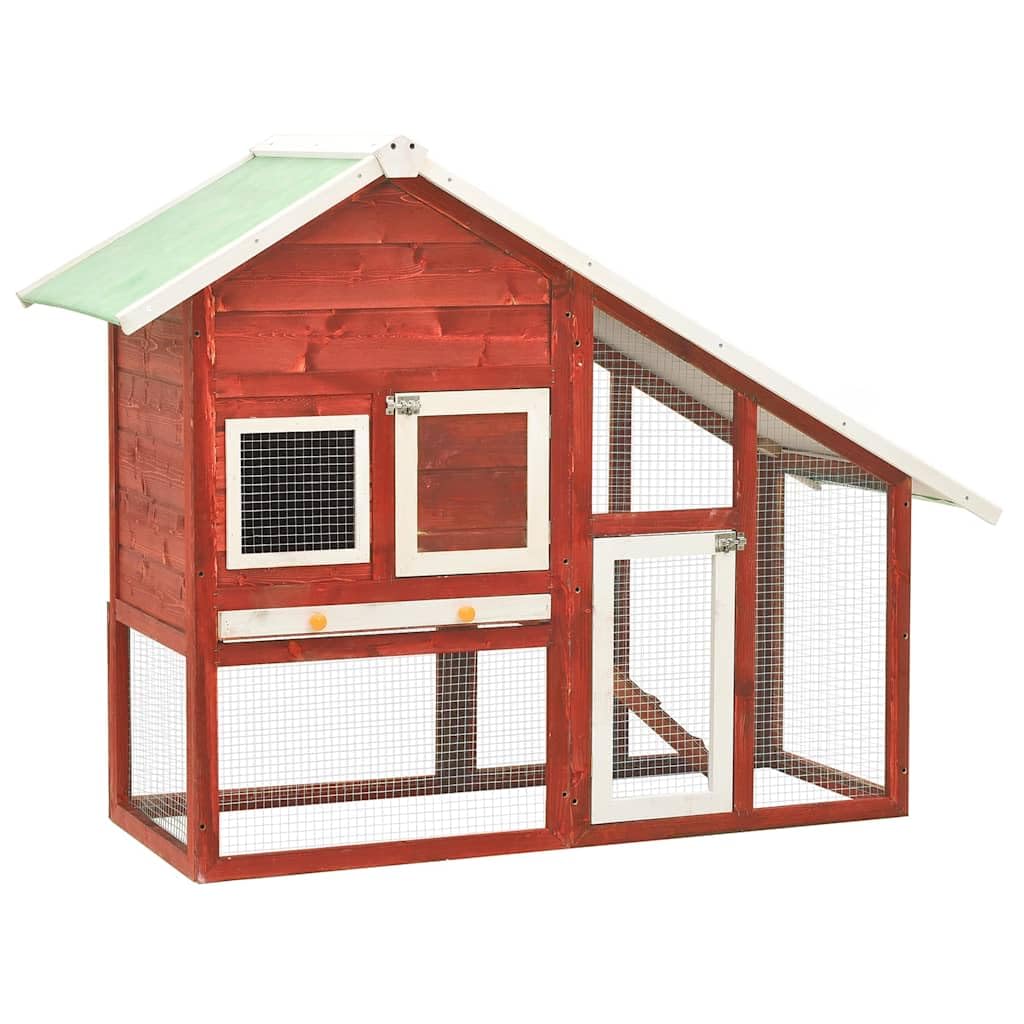 Conejera roja y blanca de madera maciza de abeto 140 x 63 x 120 cm con rampa, 2 niveles, rueda libre para jardín, apartamento, balcón, caño y refugio seguro