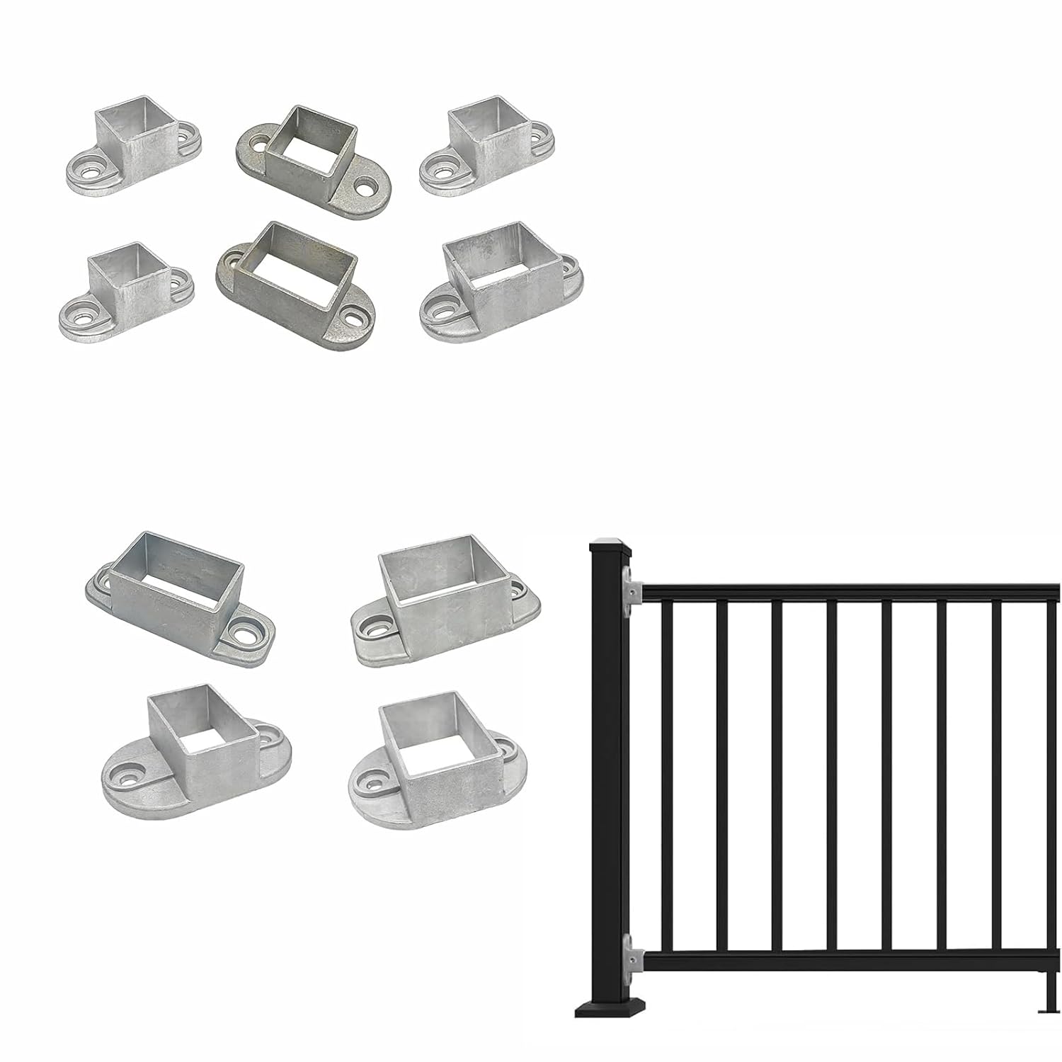 20 Pcs Aluminum Square Post Flange Anchor Base, Square Tube Wall Mount Rail End Fence Bracket Connector for Deck Railing Installation Accessories, 50 * 30mm(Horizontal Connection)