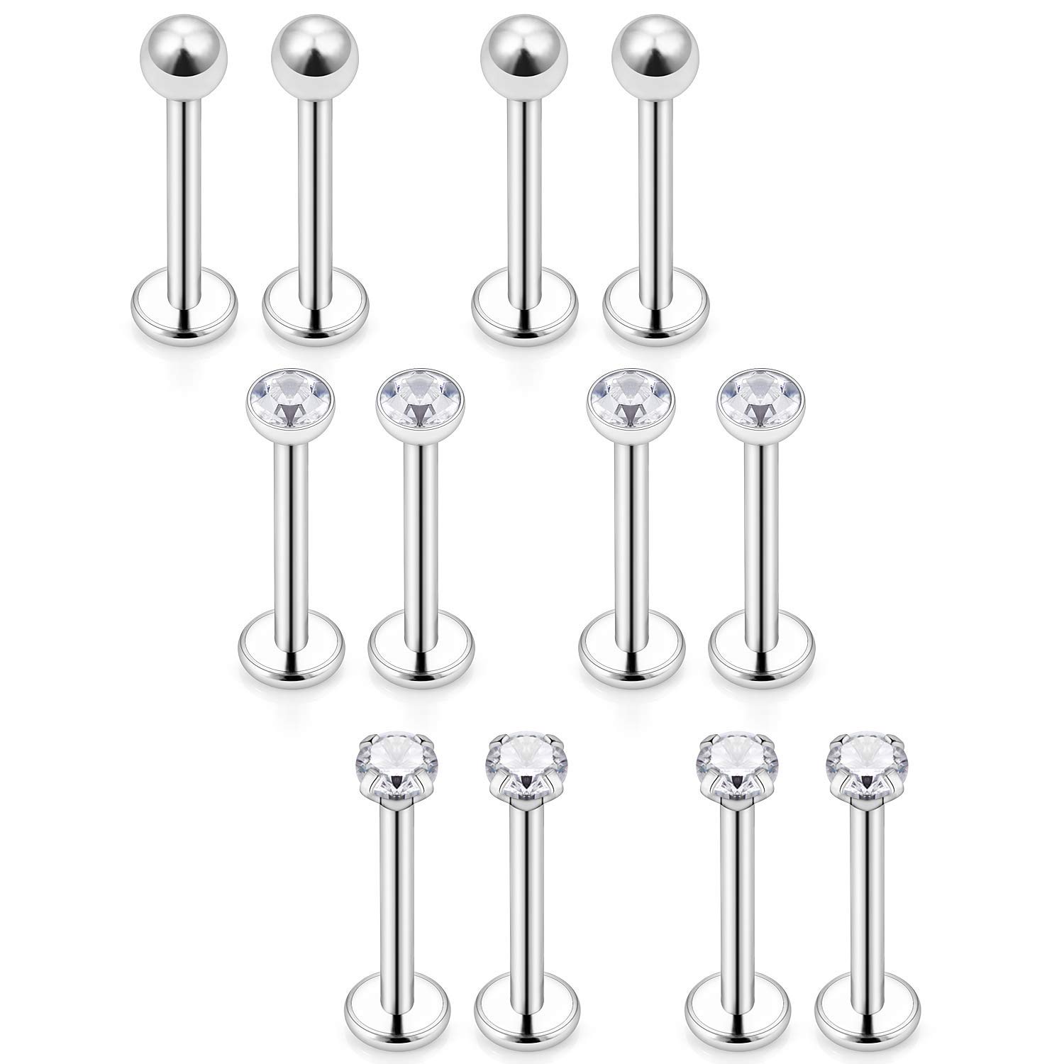 Mayhoop 16G Piercing Oreja Tragus Helix Acero Quirúrgico Bola Zircón Labio Labret Studs Anillo de Labios Daith Cartílago Mujer Hombre Joyería de Piercing 8mm