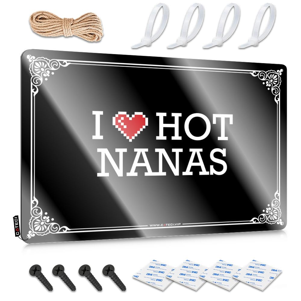 Fzfn Men's Colour Matal Sign Collection | I Love Hot Nanas Sleek Cottage Decoration(30X40cm)