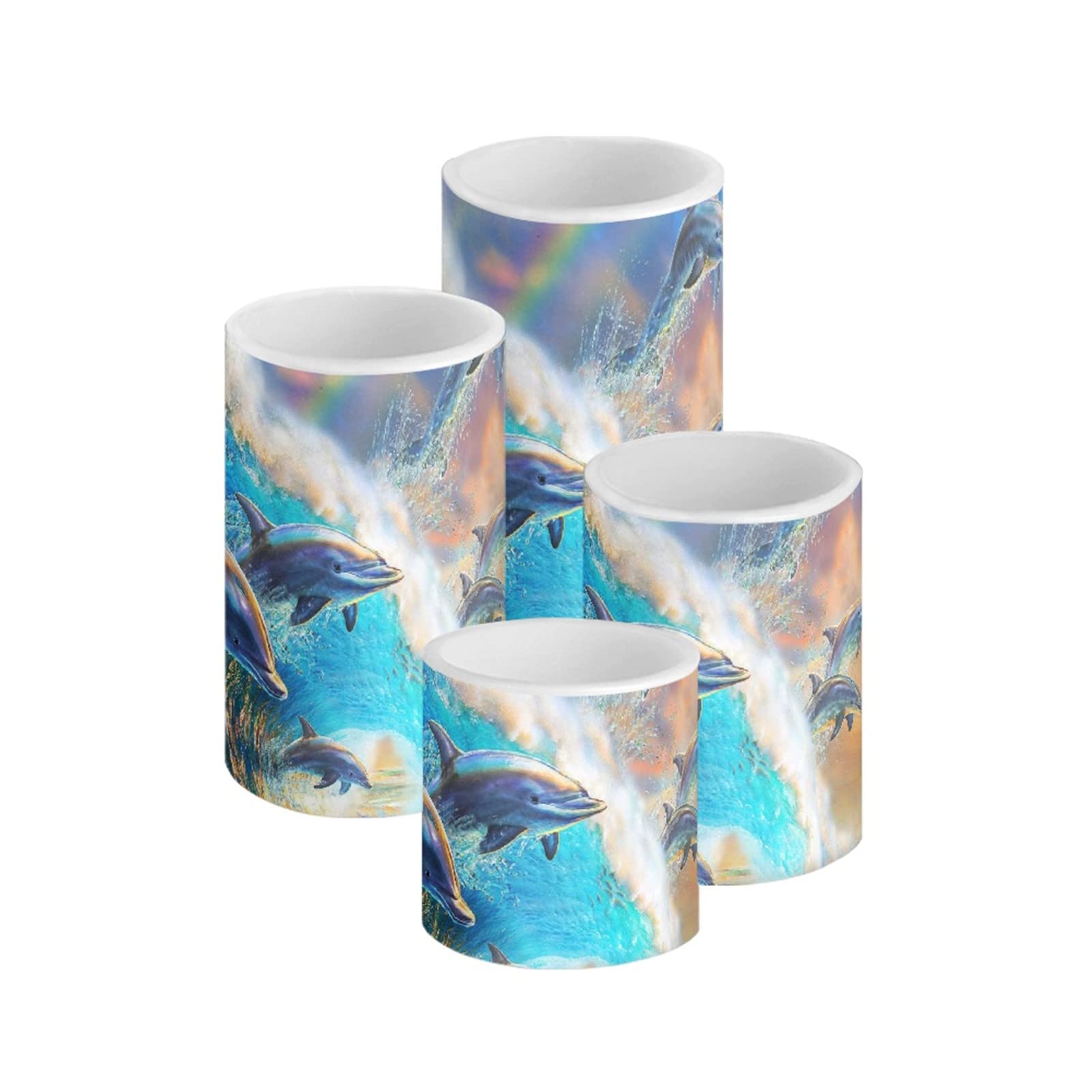 HUGS IDEA Dolphin Rainbow Flameless Tea Lights with Warm Yellow Breathing Flame Flickering Bulb Light, [Warm Yellow] — image 1