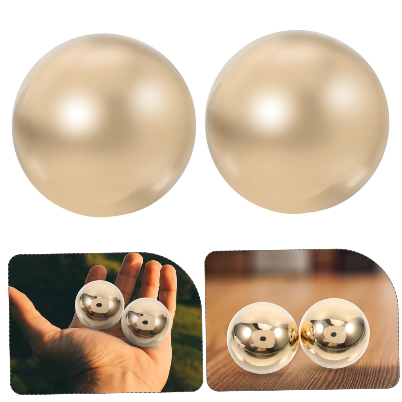 Bolas de Masaje de Latón Dorado para Manos, 2 Piezas, Balones de Ejercicio Pequeñas para Relajación y Decoración en Casa o Gimnasio