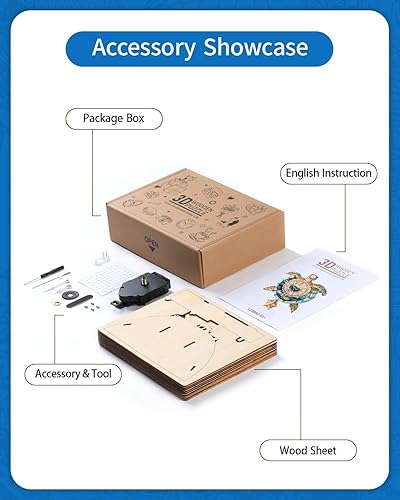 Miniatura 3 de 3D Puzzles for Adults, 3D Puzzle Sea Turtle Clock Kit (with Pendulum), Wooden Puzzle for Adults Home Wall Decor Clock Christmas Day Puzzle Gifts for